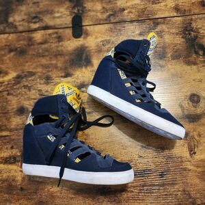 Adidas Attitude Cutout Up EF WEDGE Heel Shoe Sneaker Navy Yellow sz 6.5 D65408